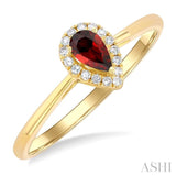 5x3 MM Pear Shape Garnet and 1/20 ctw Single Cut Diamond Halo Semi Precious Ring in 14K Yellow Gold
