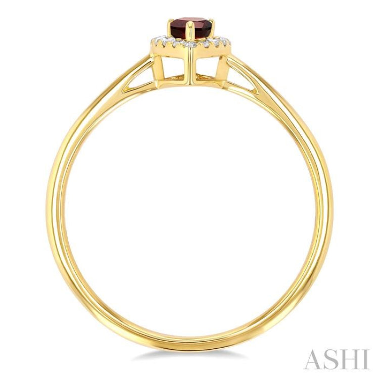 5x3 MM Pear Shape Garnet and 1/20 ctw Single Cut Diamond Halo Semi Precious Ring in 14K Yellow Gold