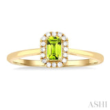 5x3 MM Octagonal Shape Peridot and 1/20 ctw Single Cut Diamond Halo Semi Precious Ring in 14K Yellow Gold