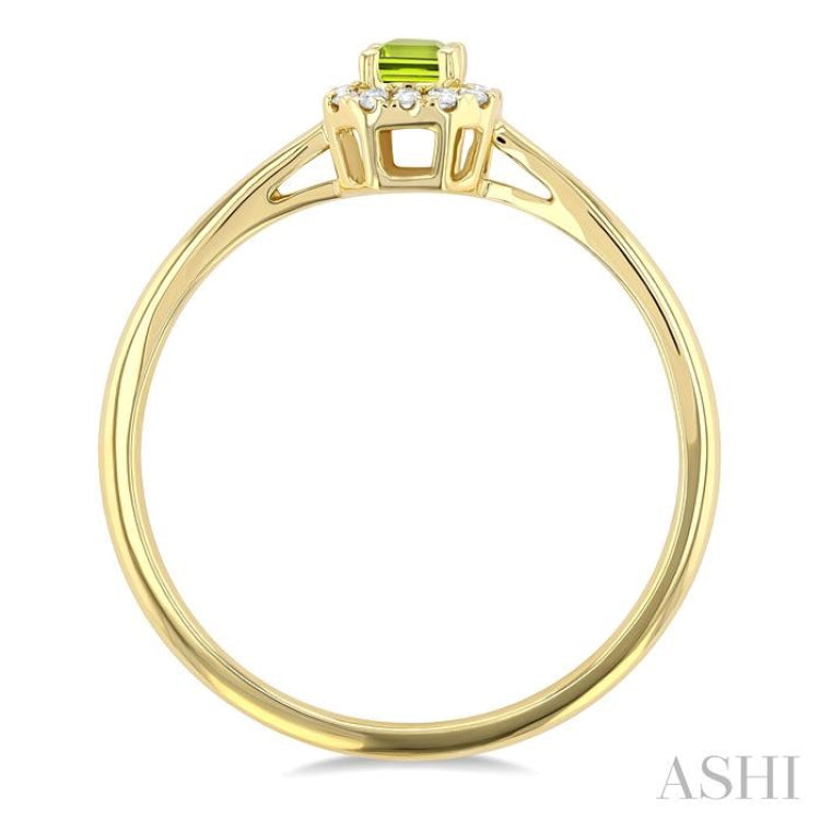 5x3 MM Octagonal Shape Peridot and 1/20 ctw Single Cut Diamond Halo Semi Precious Ring in 14K Yellow Gold