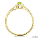 5x3 MM Octagonal Shape Peridot and 1/20 ctw Single Cut Diamond Halo Semi Precious Ring in 14K Yellow Gold