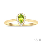 5x3 MM Pear Shape Peridot and 1/20 ctw Single Cut Diamond Halo Semi Precious Ring in 14K Yellow Gold