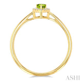 5x3 MM Pear Shape Peridot and 1/20 ctw Single Cut Diamond Halo Semi Precious Ring in 14K Yellow Gold