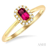 5x3 MM Octagonal Shape Pink Tourmaline and 1/20 ctw Single Cut Diamond Halo Semi Precious Ring in 14K Yellow Gold