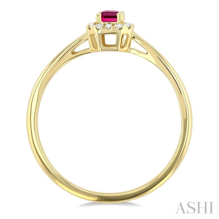 5x3 MM Octagonal Shape Pink Tourmaline and 1/20 ctw Single Cut Diamond Halo Semi Precious Ring in 14K Yellow Gold
