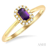 5x3 MM Octagonal Shape Amethyst and 1/20 ctw Single Cut Diamond Halo Semi Precious Ring in 10K Yellow Gold