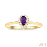 5x3 MM Pear Shape Amethyst and 1/20 ctw Single Cut Diamond Halo Semi Precious Ring in 10K Yellow Gold