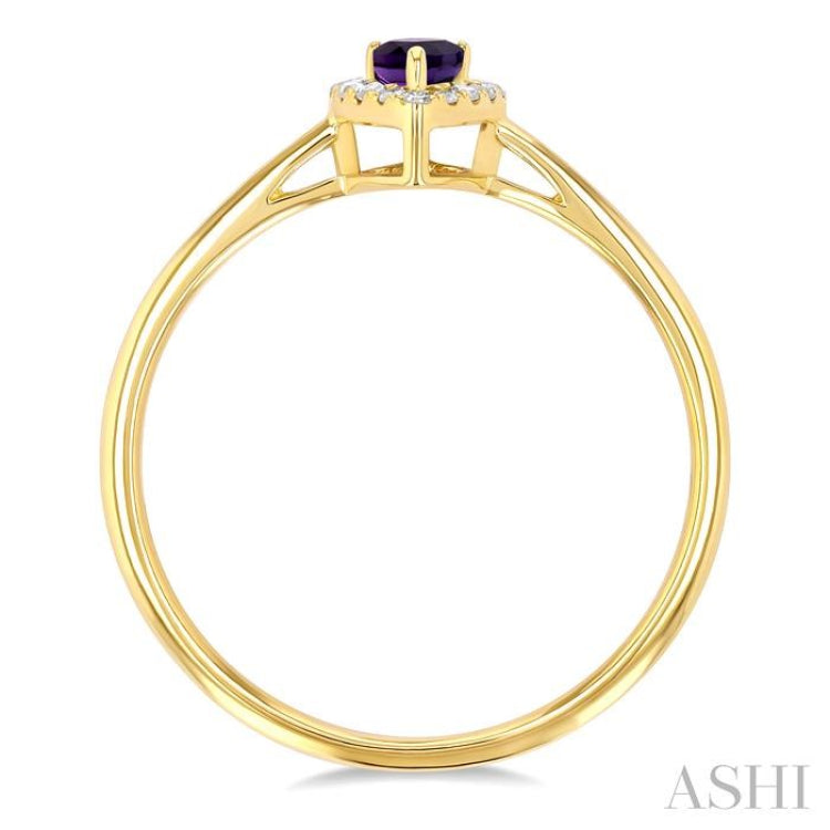5x3 MM Pear Shape Amethyst and 1/20 ctw Single Cut Diamond Halo Semi Precious Ring in 10K Yellow Gold