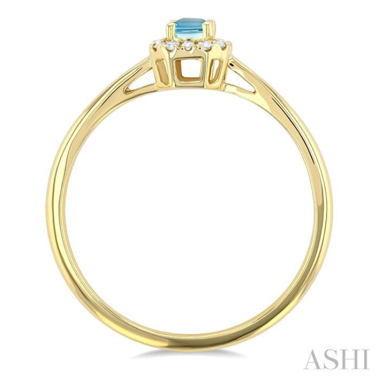 5x3 MM Octagonal Shape Aquamarine and 1/20 ctw Single Cut Diamond Halo Semi Precious Ring in 10K Yellow Gold