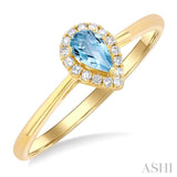 5x3 MM Pear Shape Aquamarine and 1/20 ctw Single Cut Diamond Halo Semi Precious Ring in 10K Yellow Gold