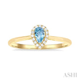 5x3 MM Pear Shape Aquamarine and 1/20 ctw Single Cut Diamond Halo Semi Precious Ring in 10K Yellow Gold