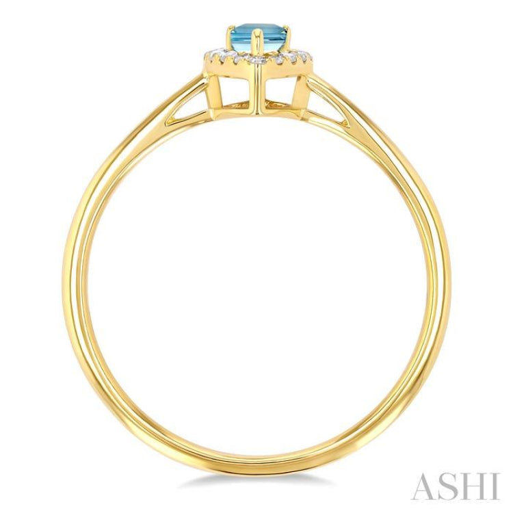 5x3 MM Pear Shape Aquamarine and 1/20 ctw Single Cut Diamond Halo Semi Precious Ring in 10K Yellow Gold
