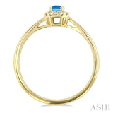 5x3 MM Octagonal Shape Blue Topaz and 1/20 ctw Single Cut Diamond Halo Semi Precious Ring in 10K Yellow Gold