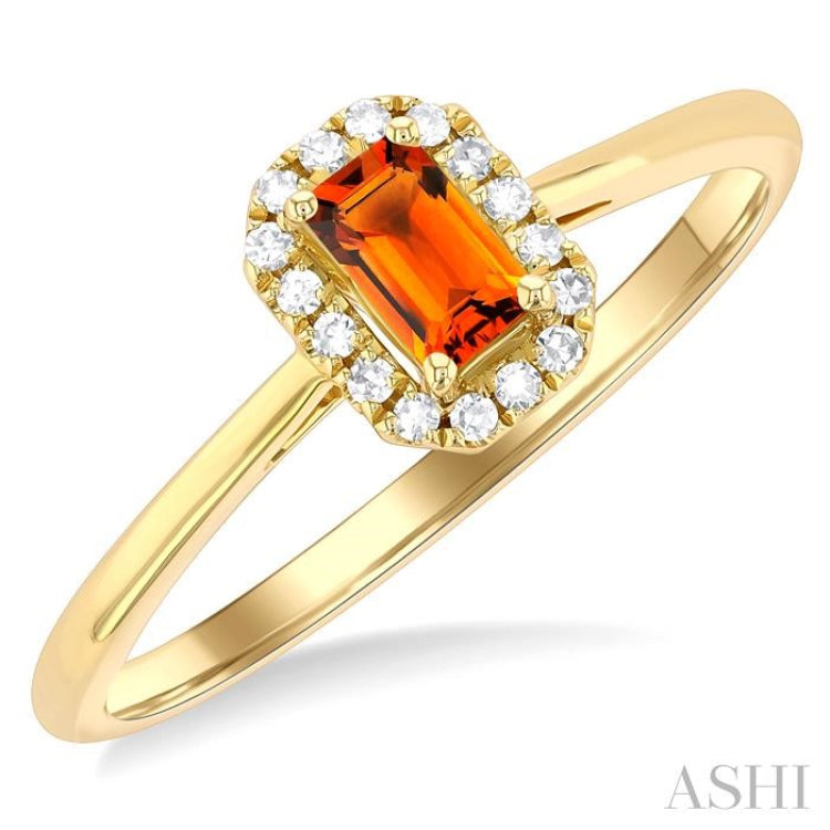 5x3 MM Octagonal Shape Citrine and 1/20 ctw Single Cut Diamond Halo Semi Precious Ring in 10K Yellow Gold