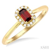 5x3 MM Octagonal Shape Garnet and 1/20 ctw Single Cut Diamond Halo Semi Precious Ring in 10K Yellow Gold