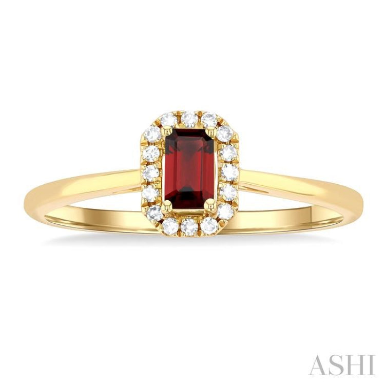 5x3 MM Octagonal Shape Garnet and 1/20 ctw Single Cut Diamond Halo Semi Precious Ring in 10K Yellow Gold