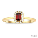 5x3 MM Octagonal Shape Garnet and 1/20 ctw Single Cut Diamond Halo Semi Precious Ring in 10K Yellow Gold