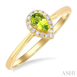 5x3 MM Pear Shape Peridot and 1/20 ctw Single Cut Diamond Halo Semi Precious Ring in 10K Yellow Gold