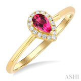 5x3 MM Pear Shape Pink Tourmaline and 1/20 ctw Single Cut Diamond Halo Semi Precious Ring in 10K Yellow Gold