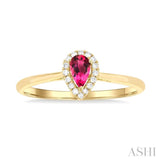 5x3 MM Pear Shape Pink Tourmaline and 1/20 ctw Single Cut Diamond Halo Semi Precious Ring in 10K Yellow Gold