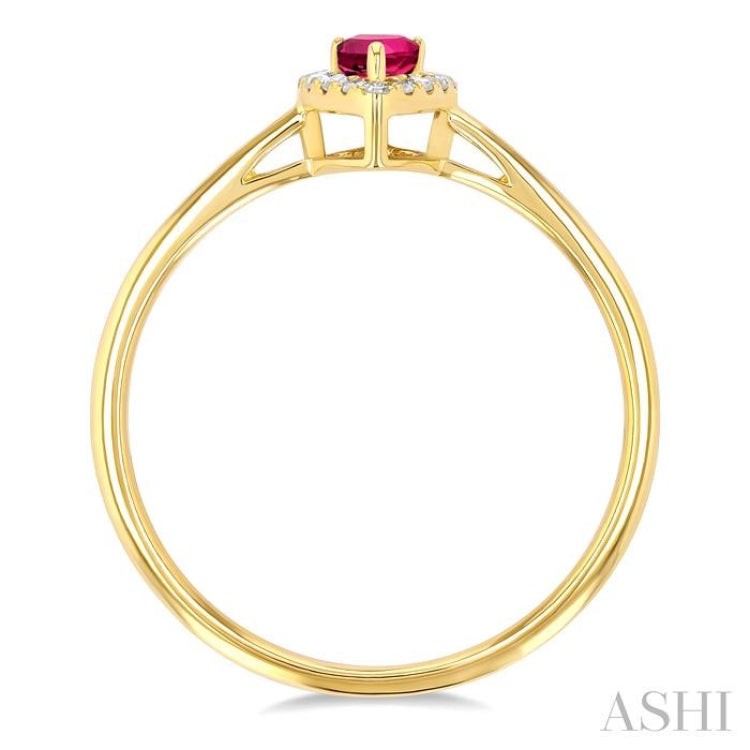 5x3 MM Pear Shape Pink Tourmaline and 1/20 ctw Single Cut Diamond Halo Semi Precious Ring in 10K Yellow Gold