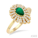 1/3 ctw Pear Cut 6X4MM Emerald and Round Cut Diamond Starburst Precious Ring in 14K Yellow Gold