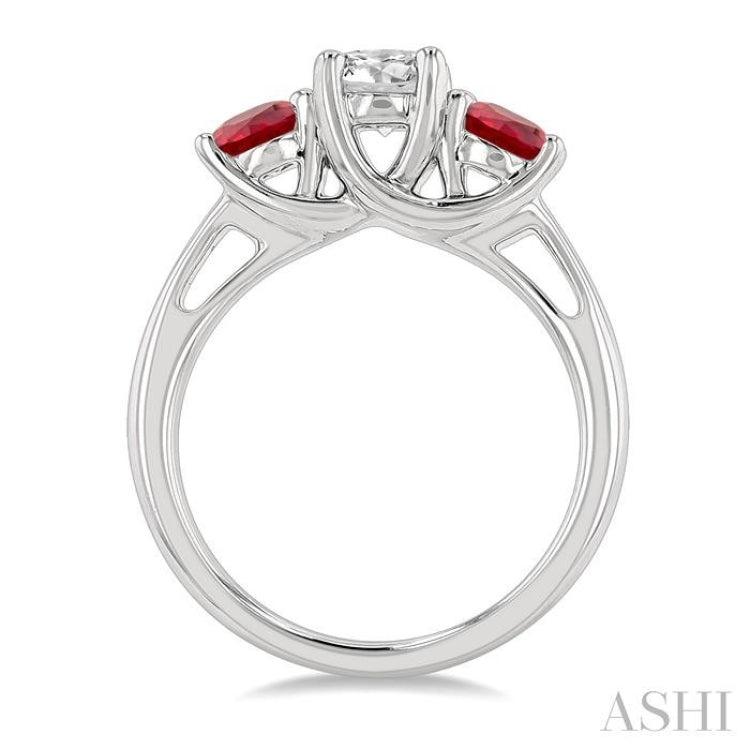 4.65 MM Round Cut Ruby and 3/4 ctw Past, Present and Future Round Cut Diamond Precious Ring in 14K White Gold