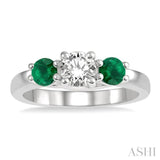 3.90 MM Round Shape Emerald and 1/2 Ctw Past, Present and Future Round Cut Diamond Precious Ring in 14K White Gold