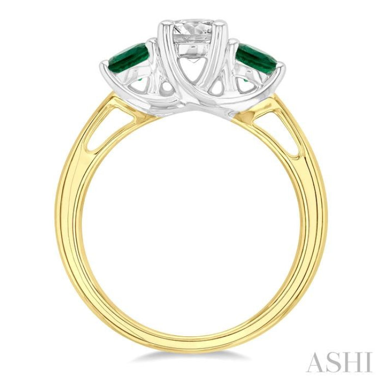 4.30 MM Round Shape Emerald and 5/8 ctw Past, Present and Future Round Cut Diamond Precious Ring in 14K Yellow and White Gold