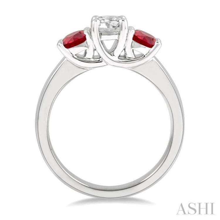 3.90 MM Round Cut Ruby and 1/2 ctw Past, Present and Future Round Cut Diamond Precious Ring in 14K White Gold
