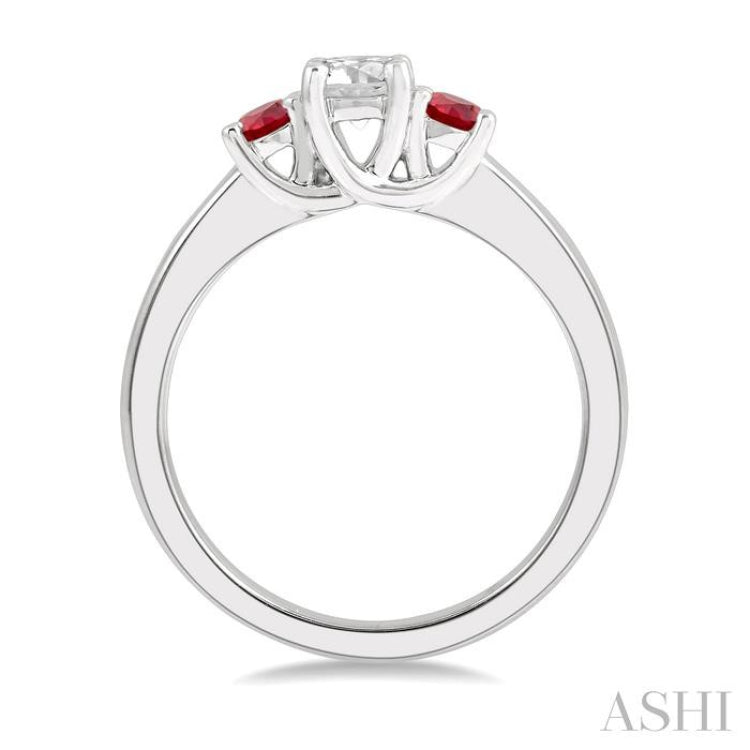 2.70 MM Round Cut Ruby and 1/3 ctw Past, Present and Future Round Cut Diamond Precious Ring in 14K White Gold