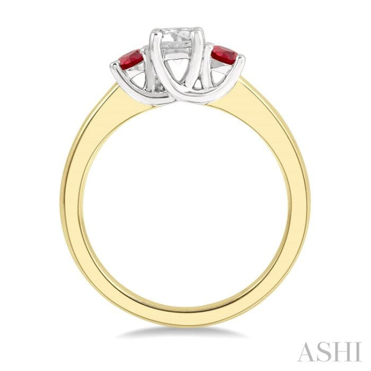 2.70 MM Round Shape Ruby and 1/3 ctw Past, Present and Future Round Cut Diamond Precious Ring in 14K Yellow and White Gold