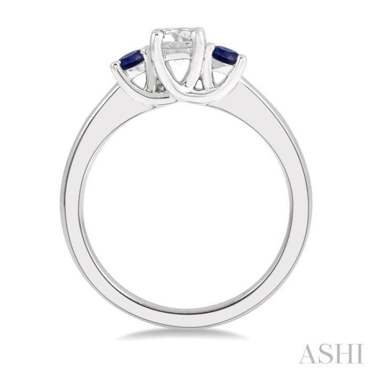 2.70 MM Round Shape Sapphire and 1/3 ctw Past, Present and Future Round Cut Diamond Precious Ring in 14K White Gold