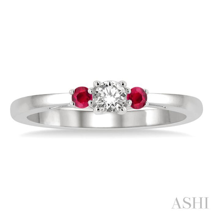 2.15 MM Round Cut Ruby and 1/6 ctw Past, Present and Future Round Cut Diamond Precious Ring in 14K White Gold