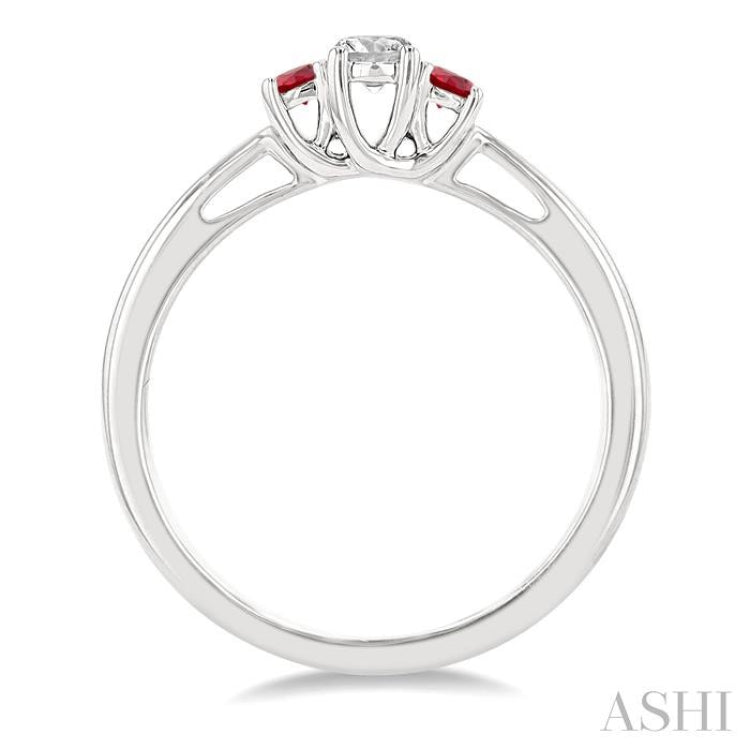 2.15 MM Round Cut Ruby and 1/6 ctw Past, Present and Future Round Cut Diamond Precious Ring in 14K White Gold