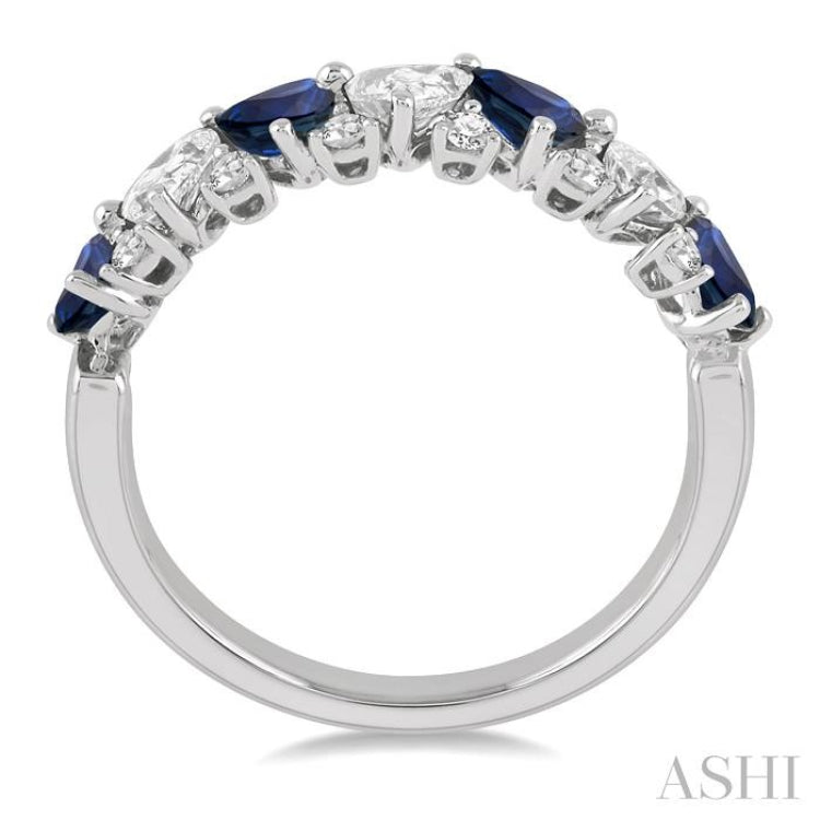 4x3 MM Pear Cut Sapphire & 1/2 ctw Pear and Round Cut Diamond Precious Band in 14K White Gold