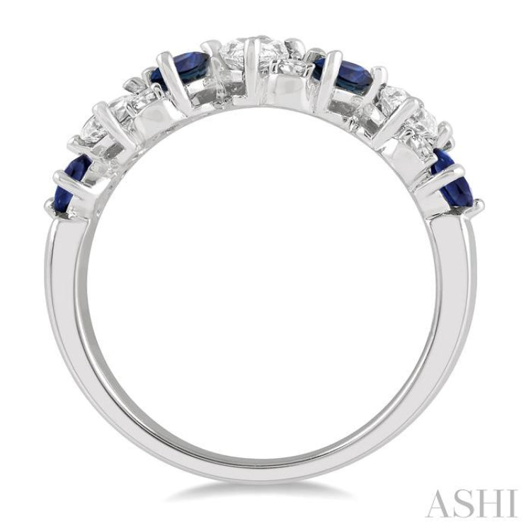4x3 MM Pear Cut Sapphire & 1/2 ctw Oval and Round Cut Diamond Precious Band in 14K White Gold