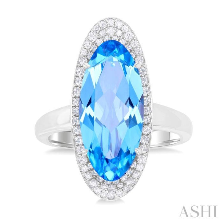 18x8 MM Oval Cut Blue Topaz and 1/3 ctw Round Cut Diamond Halo Semi Precious Ring in 14K White Gold