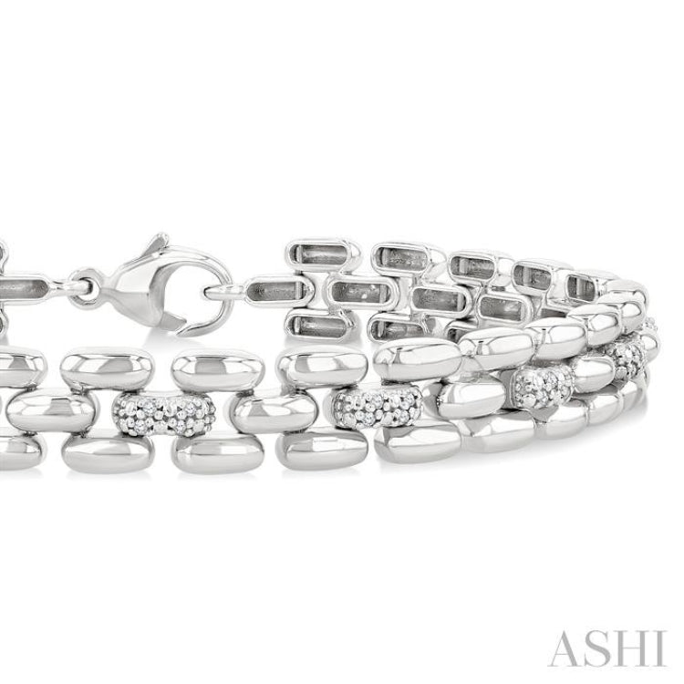 1/6 Ctw Bold Panther Link Round Cut Diamond Fashion Bracelet in Sterling Silver