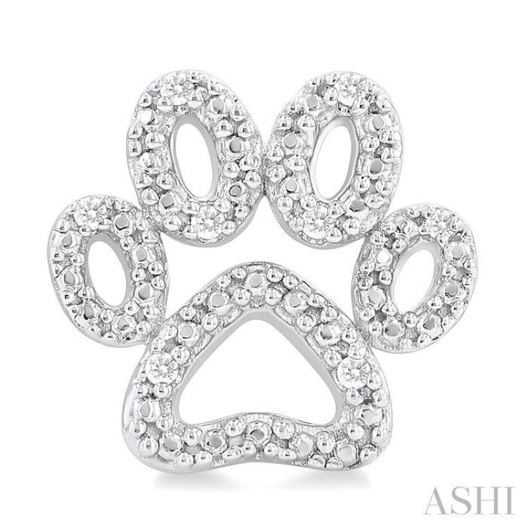 1/20 Ctw Dog Paw Round Cut Diamond Fashion Stud Earrings in Sterling Silver