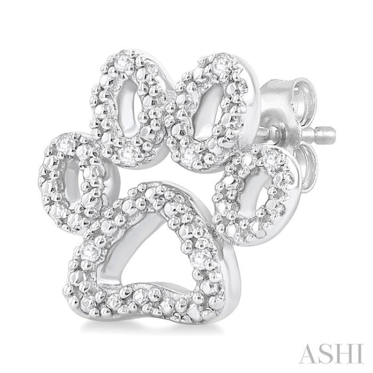 1/20 Ctw Dog Paw Round Cut Diamond Fashion Stud Earrings in Sterling Silver