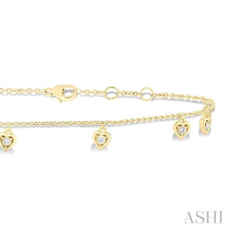 1/10 ctw Heart Charm Round Cut Diamond Station Anklet in 10K Yellow Gold