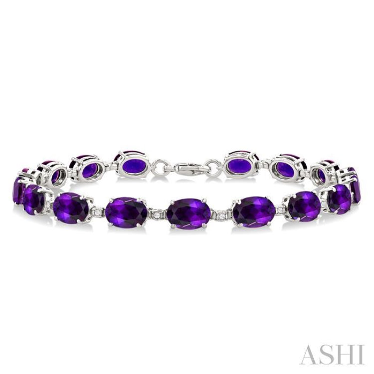7X5 MM Oval Shape Amethyst and 1/10 Ctw Round Cut Diamond Semi-Precious Bracelet in Sterling Silver