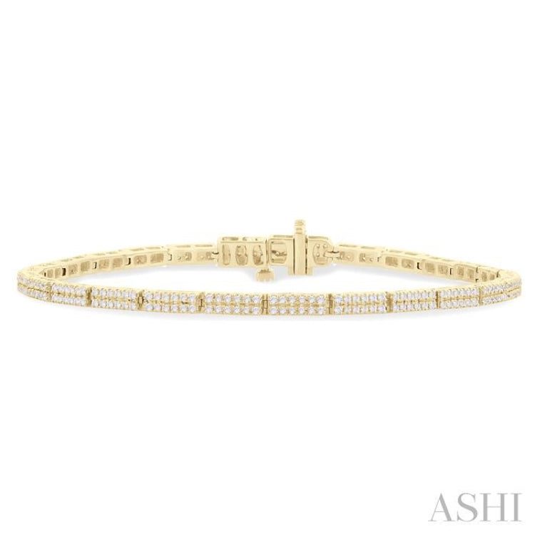 1 ctw Double Row Round Cut Diamond Bar Link Tennis Bracelet in 10K Yellow Gold