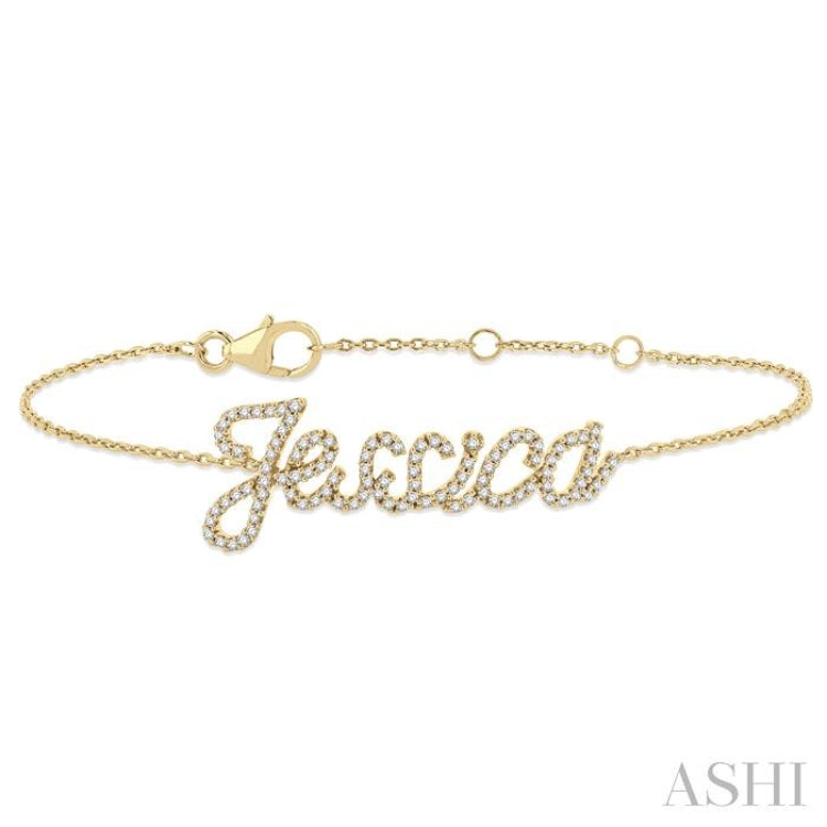 1/4 Ctw 'Jessica' Script Name Round Cut Diamond Bracelet in 10K Yellow Gold
