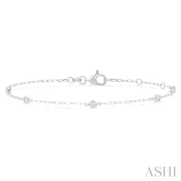 1/6 ctw Round Cut Diamond Paperclip Station Bracelet in 14K White Gold