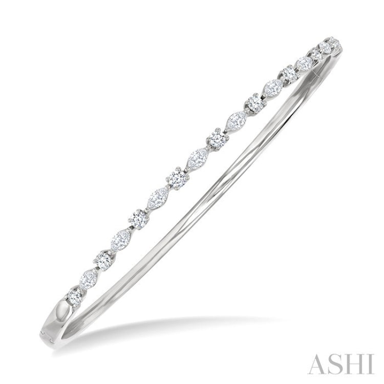 1 Ctw Marquise and Round Cut Diamond Fashion Bangle in 14K White Gold