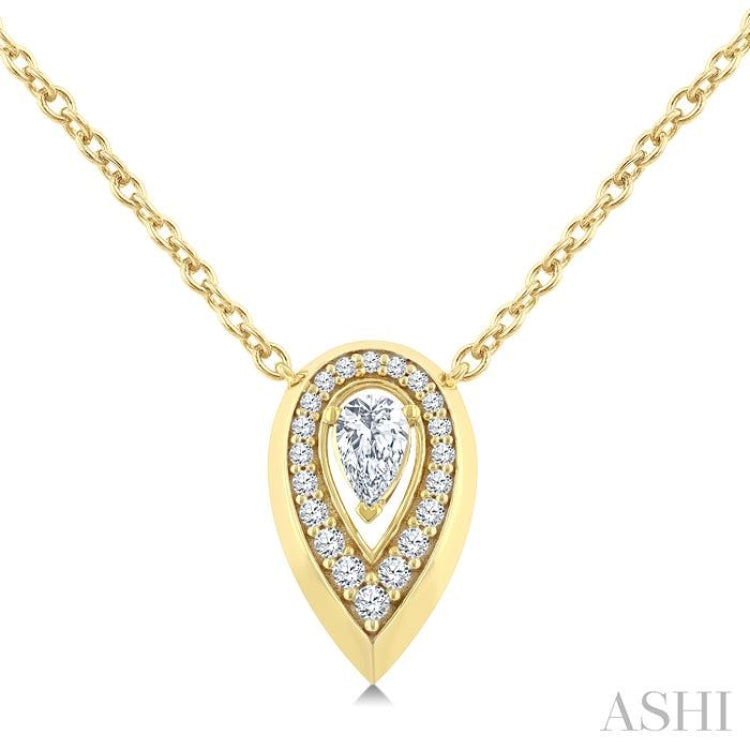 1/3 Ctw Open Window Pear and Round Cut Golden Glow Diamond Fashion Pendant With Chain in 14K Yellow Gold