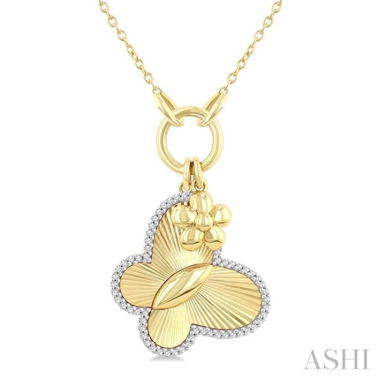 1/6 Ctw Butterfly Charm Fluted Round Cut Diamond Pirouette Fashion Pendant With Chain in 10K Yellow and White Gold