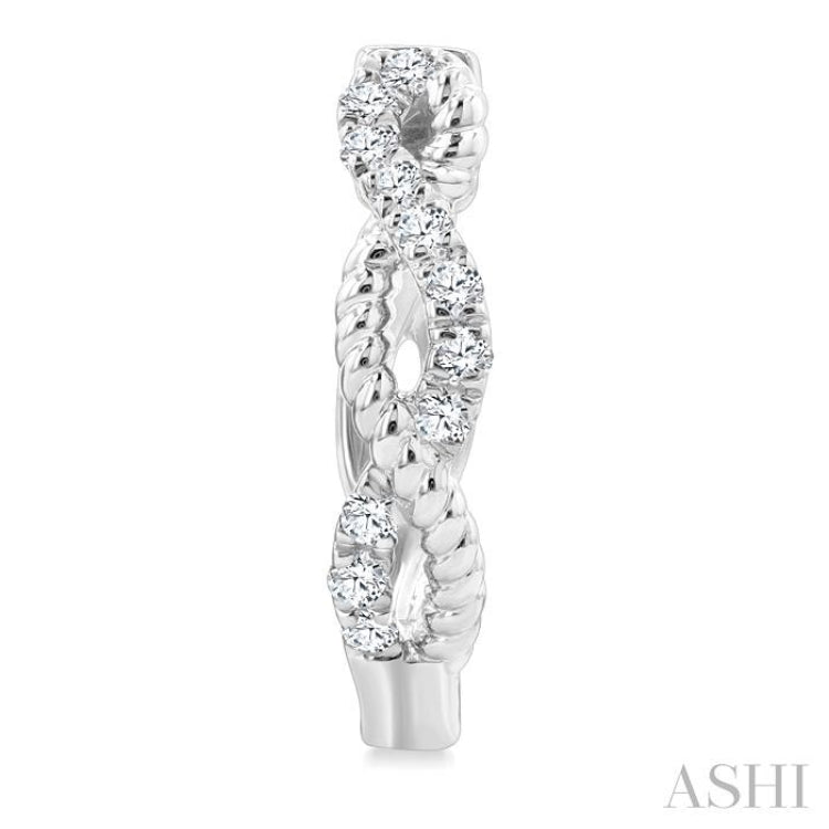 1/4 Ctw Split & Twisted Rope and Round Cut Diamond Huggie Petite Earrings in 10K White Gold
